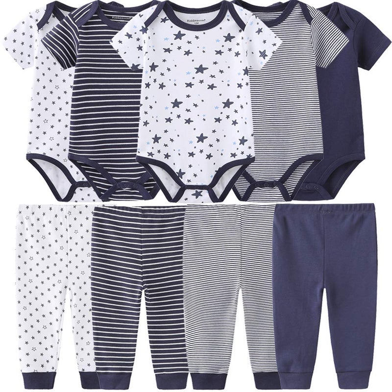 Kiddiezoom Baby Layette Set Baby Boys' 9-Piece Bodysuits Pants Set Toddler Girl Boy Unisex Baby Gift Sets - Image 1